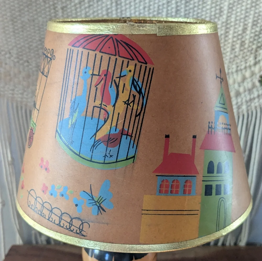 Vintage Paper Kids Lampshade w/ Gold Trim – Animal & Bird Illustrations – 6